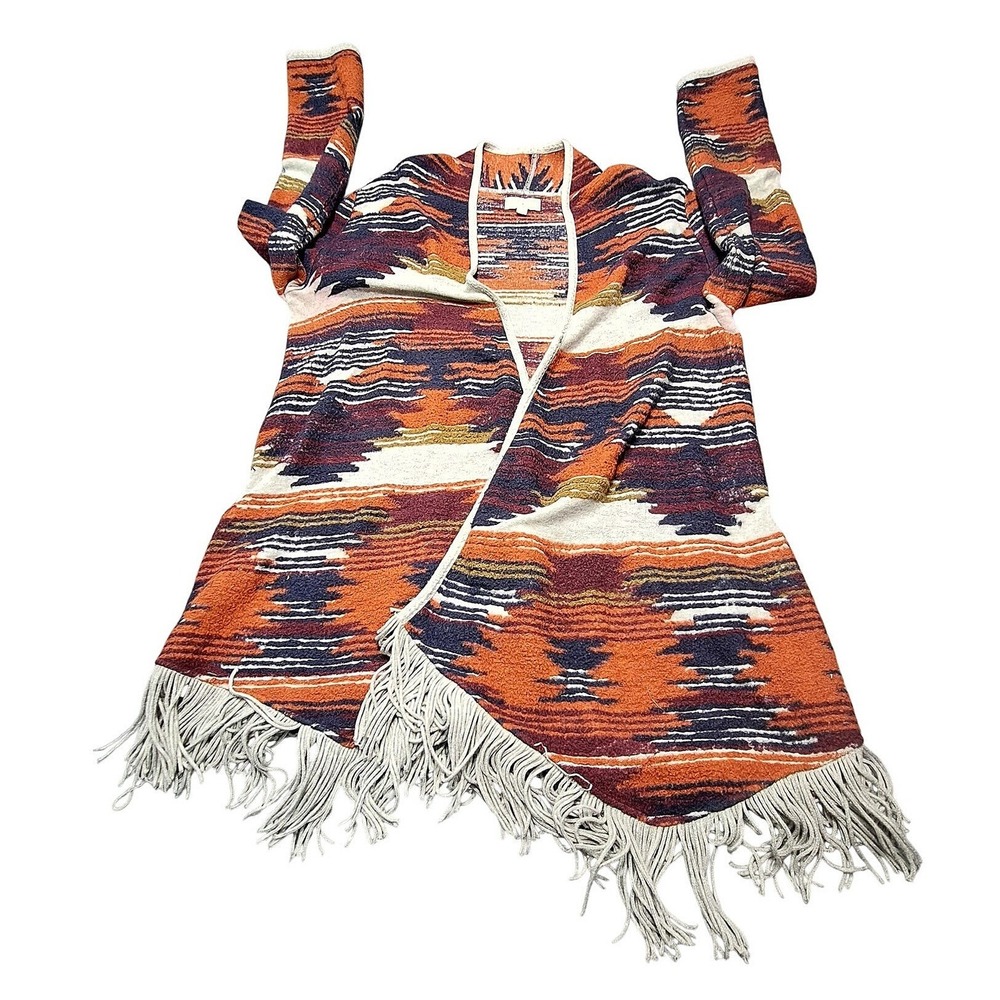 Lucky Brand Womens Southwestern Fringe Cardigan Orange Purple Large 7WP5143